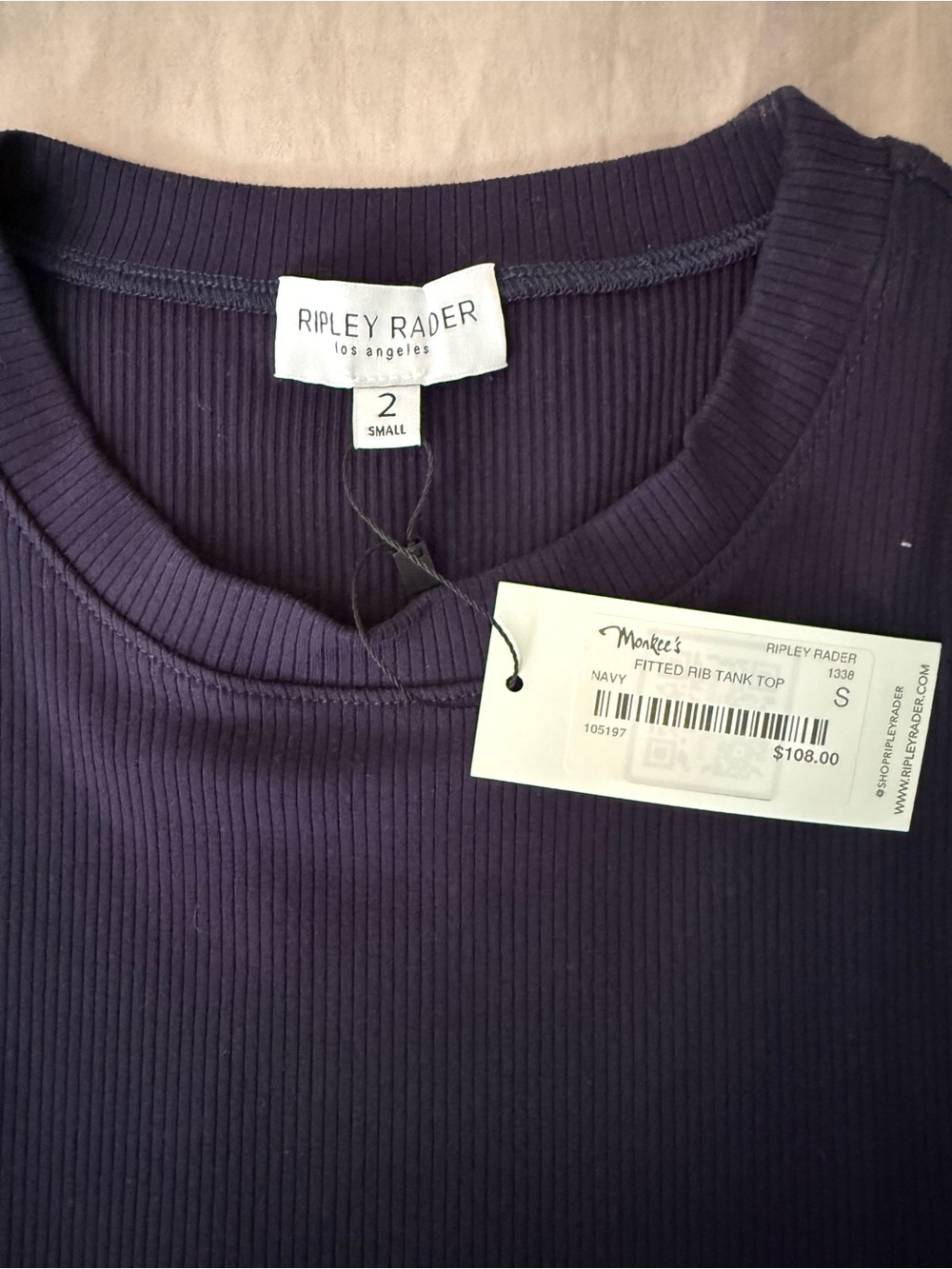 Ripley Rader Navy Fitted Rib Tank Top - Picture 2 of 3